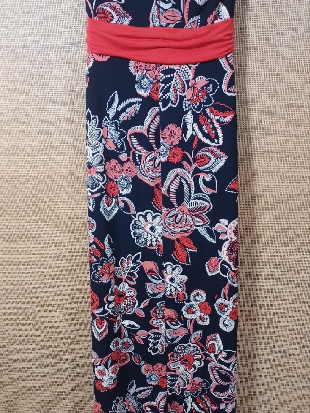 Enfocus Studio Navy Maxi Dress with Coral and White Floral Print - Picture 9 of 11
